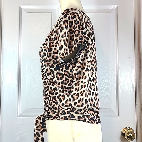 YMI Animal Print Crossover Blouse - Picture 5 of 10